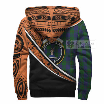 Barclay Crest Tartan Sherpa Hoodie with Polynesian Vibes Style - Orange Version