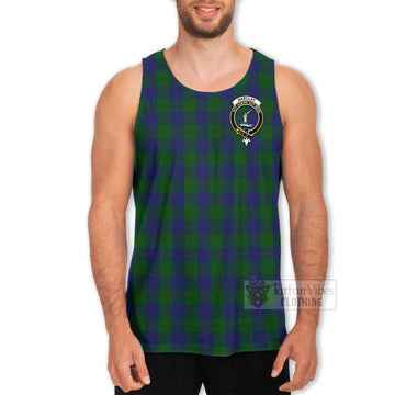 Barclay Tartan Men's Tank Top with Family Crest and Bearded Skull Holding Bottles of Whiskey