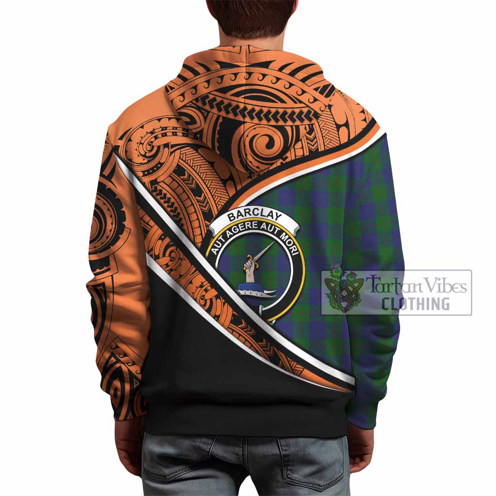 Tartan Vibes Clothing Barclay Crest Tartan Hoodie with Maori Tattoo Style - Orange Version