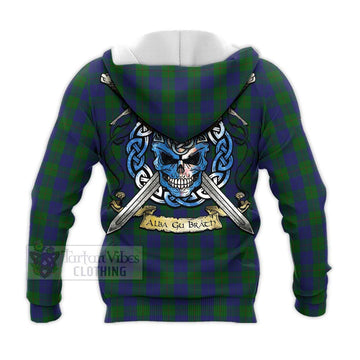 Barclay Tartan Knitted Hoodie with Family Crest Celtic Skull Style