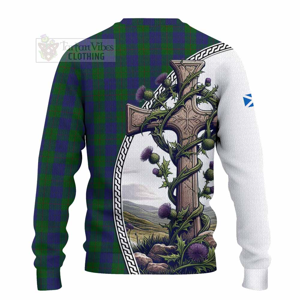 Tartan Vibes Clothing Barclay Tartan Knitted Sweater with Family Crest and St. Andrew's Cross Accented by Thistle Vines