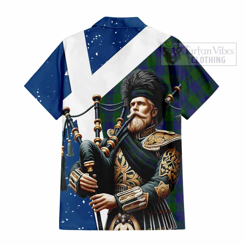 Tartan Vibes Clothing Barclay Tartan Short Sleeve Button Shirt with Family Crest Scottish Bagpiper Vibes