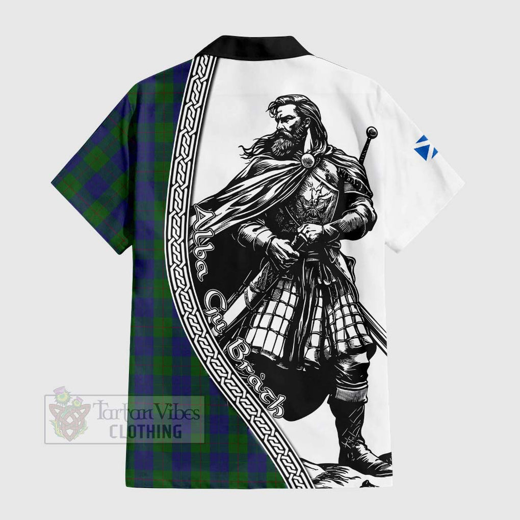 Tartan Vibes Clothing Barclay Tartan Clan Crest Short Sleeve Button Shirt with Highlander Warrior Celtic Style