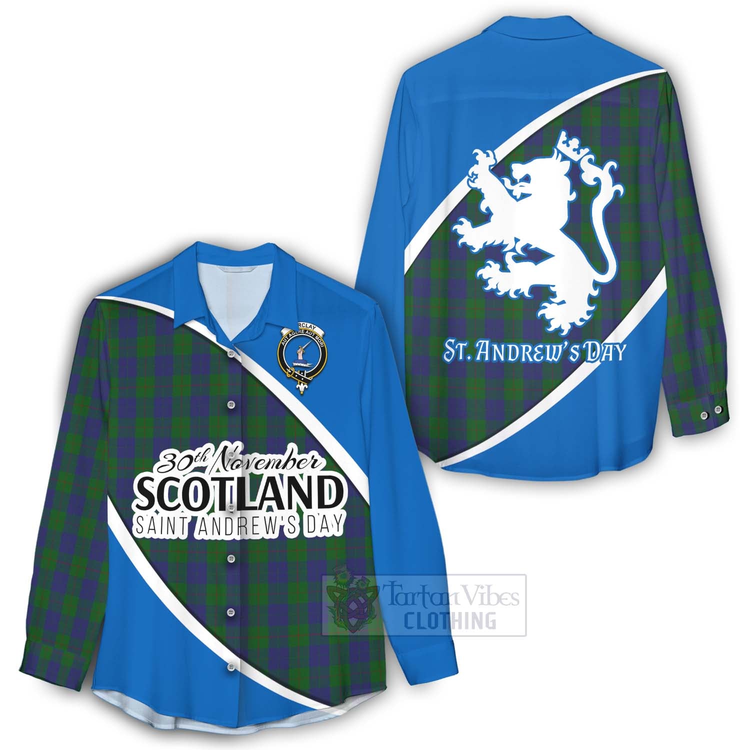 Tartan Vibes Clothing Barclay Family Crest Tartan Women's Casual Shirt Celebrate Saint Andrew's Day in Style