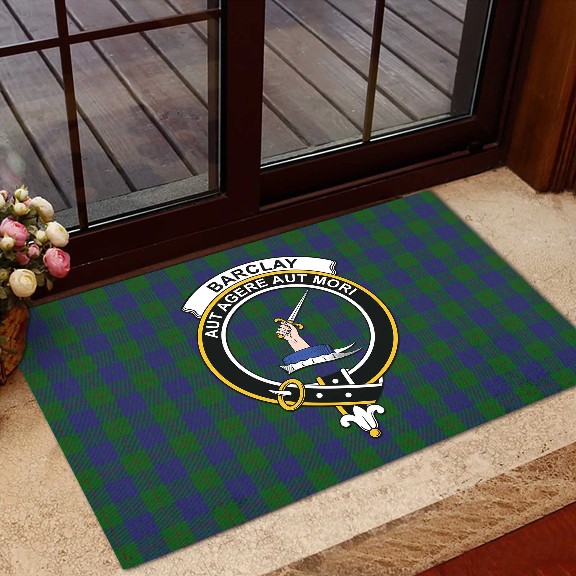 Barclay Tartan Door Mat with Family Crest - Tartanvibesclothing