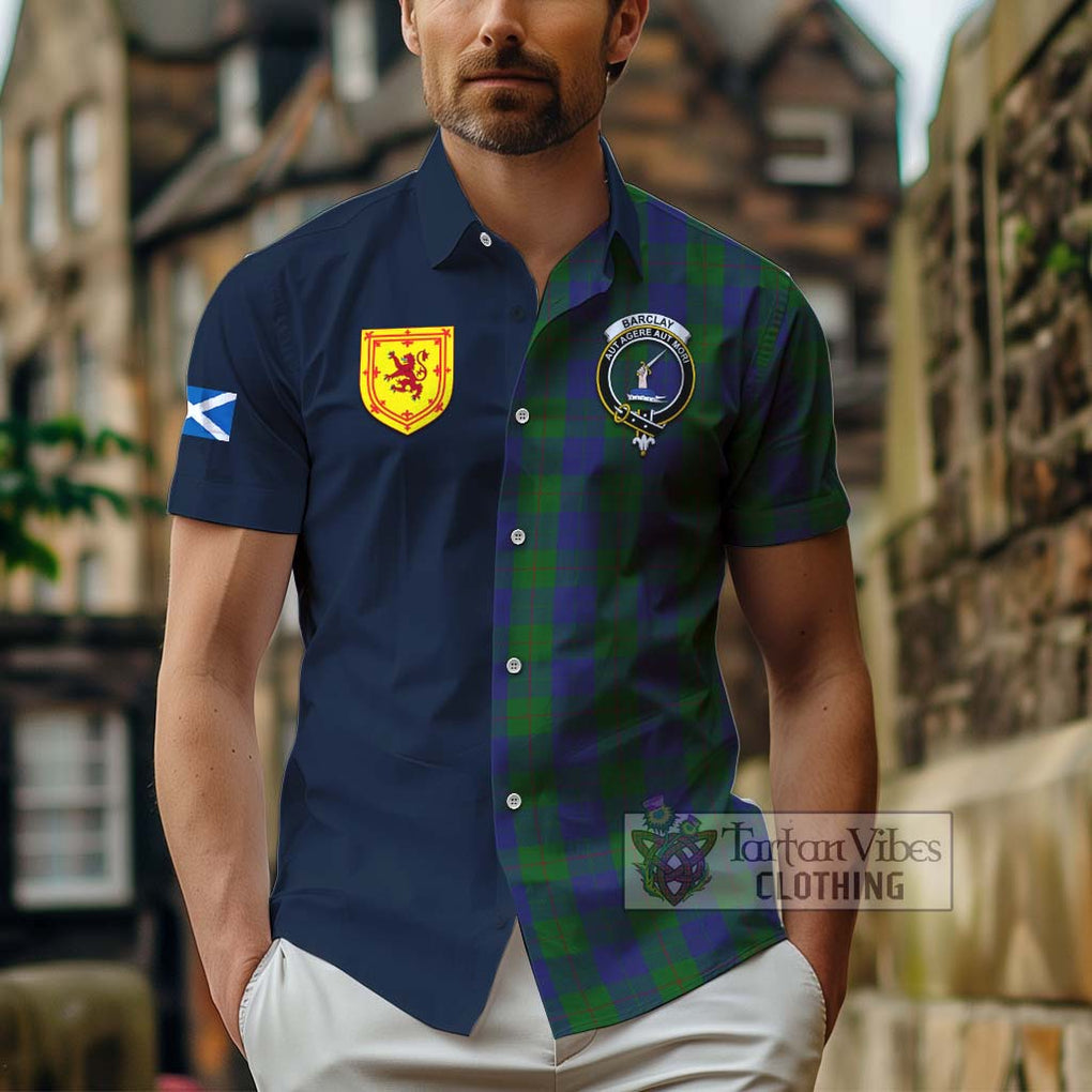 Tartan Vibes Clothing Barclay Tartan Short Sleeve Button Shirt with Scottish Lion Royal Arm Half Style