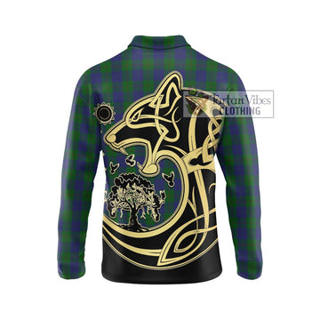 Barclay Tartan Long Sleeve Polo Shirt with Family Crest Celtic Wolf Style