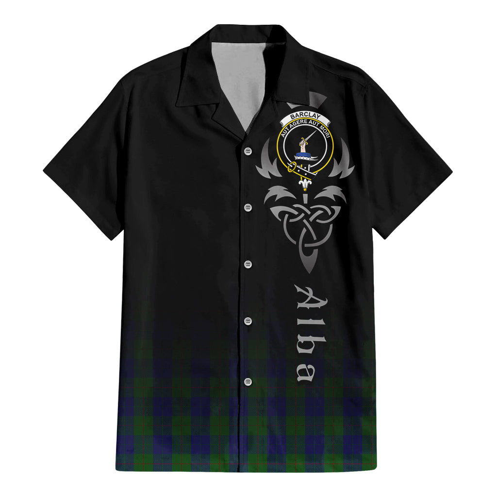 Tartan Vibes Clothing Barclay Tartan Short Sleeve Button Up Featuring Alba Gu Brath Family Crest Celtic Inspired