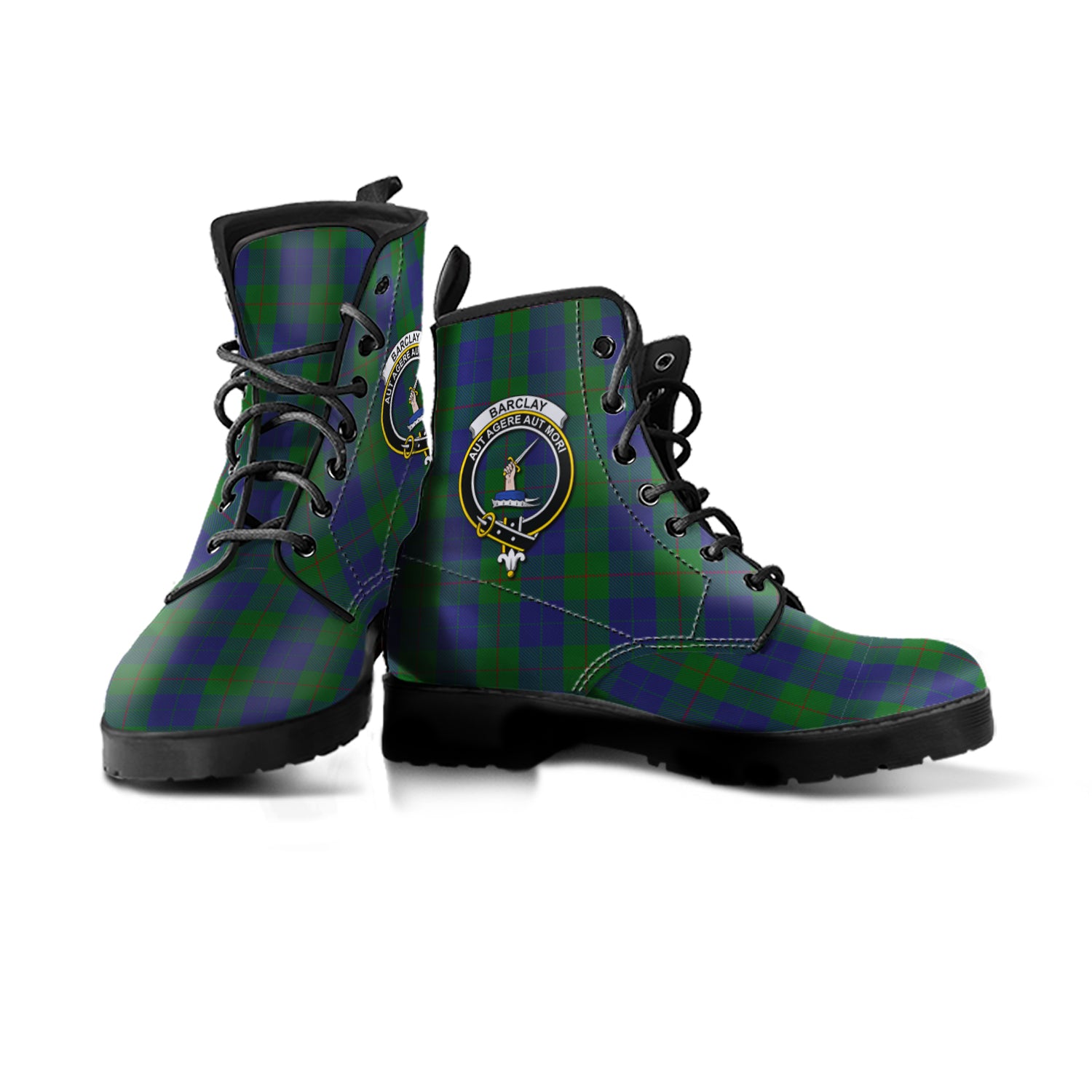 Barclay Tartan Leather Boots with Family Crest - Tartanvibesclothing