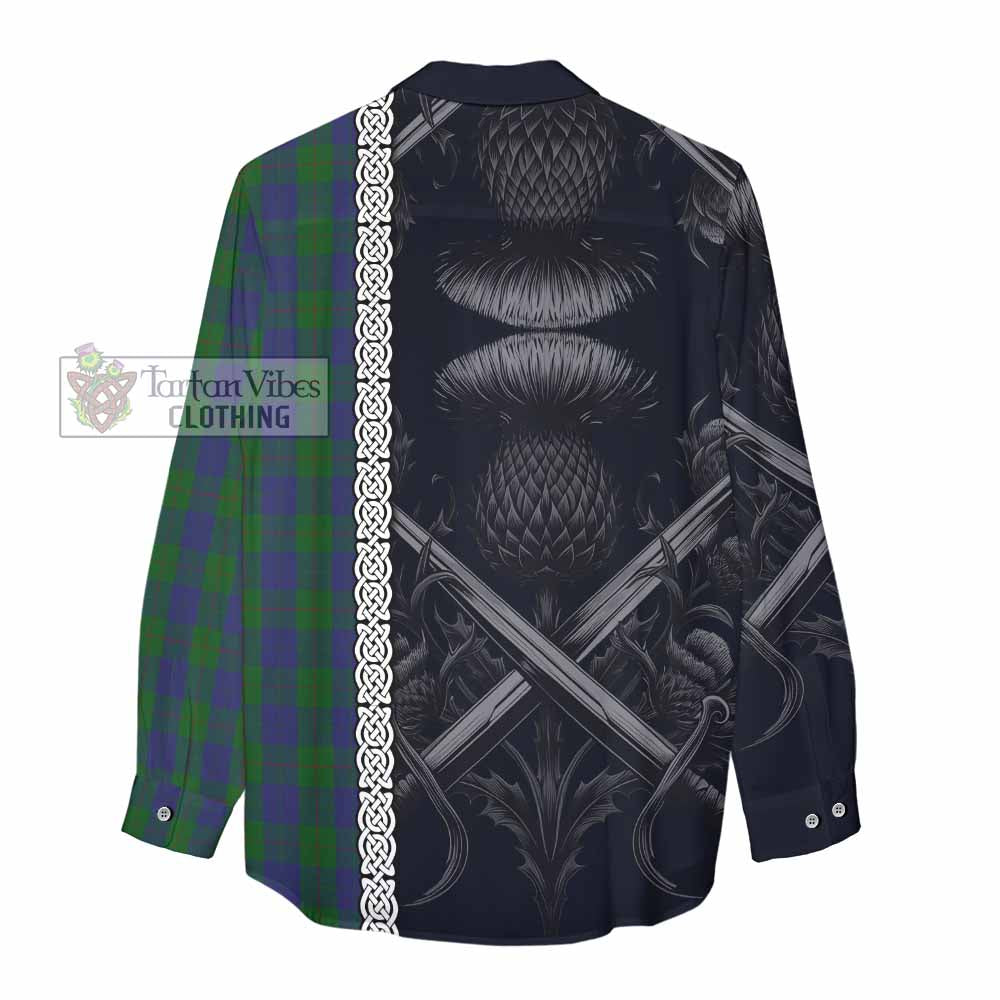 Tartan Vibes Clothing Barclay Tartan Women's Casual Shirt with Family Crest Cross Sword Thistle Celtic Vibes