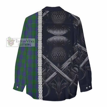 Barclay Tartan Women's Casual Shirt with Family Crest Cross Sword Thistle Celtic Vibes