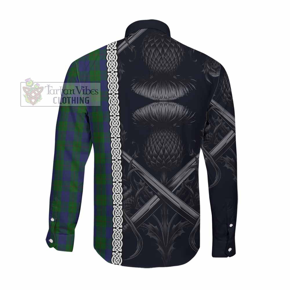 Tartan Vibes Clothing Barclay Tartan Long Sleeve Button Shirt with Family Crest Cross Sword Thistle Celtic Vibes