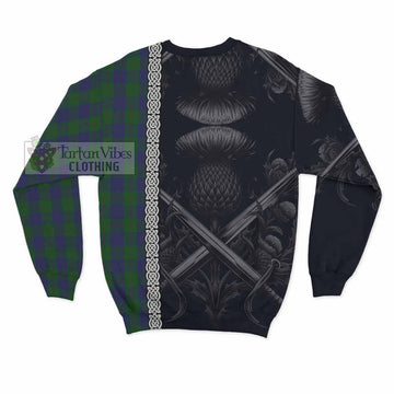 Barclay Tartan Sweatshirt with Family Crest Cross Sword Thistle Celtic Vibes