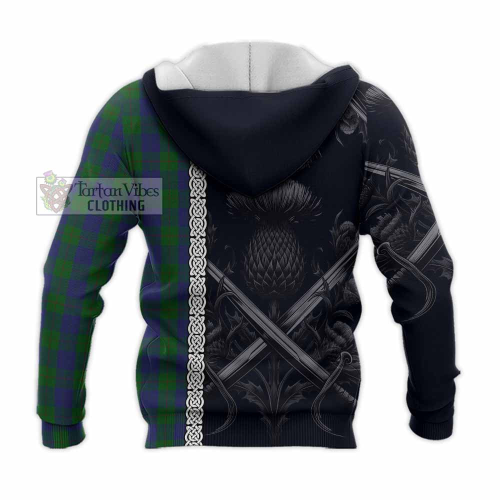 Tartan Vibes Clothing Barclay Tartan Knitted Hoodie with Family Crest Cross Sword Thistle Celtic Vibes