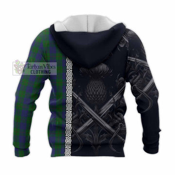 Barclay Tartan Knitted Hoodie with Family Crest Cross Sword Thistle Celtic Vibes