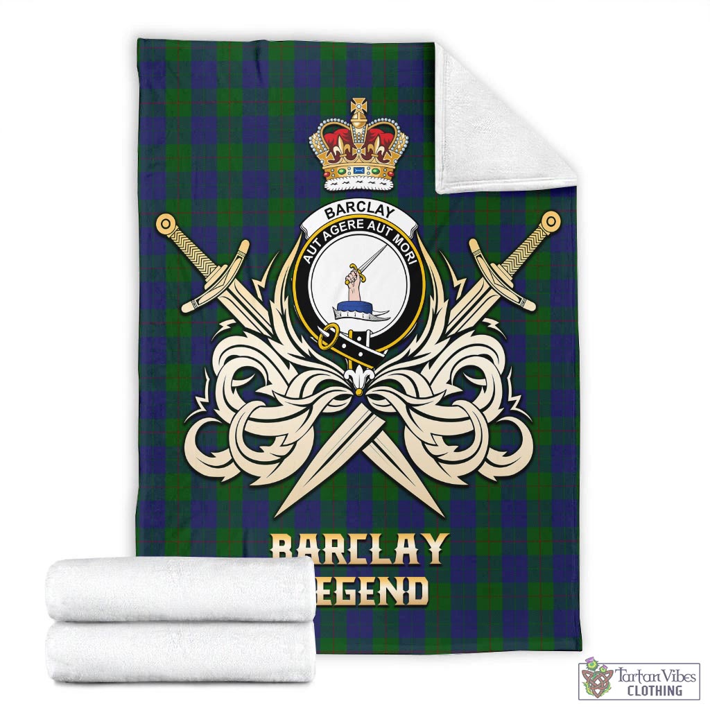 Tartan Vibes Clothing Barclay Tartan Blanket with Clan Crest and the Golden Sword of Courageous Legacy