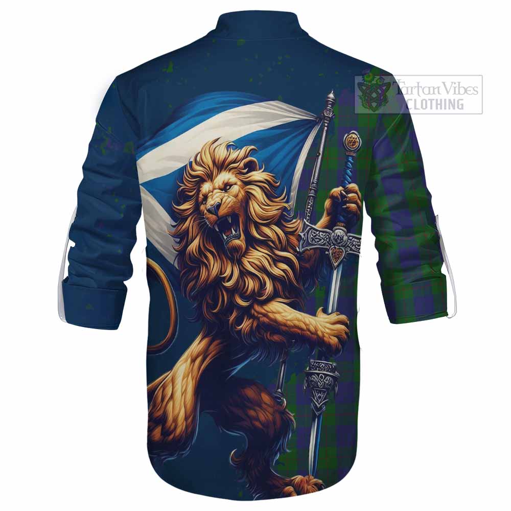 Tartan Vibes Clothing Barclay Tartan Family Crest Ghillie Kilt Shirt with Scottish Majestic Lion