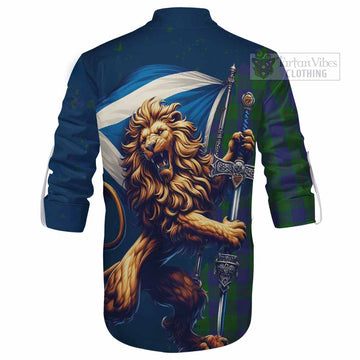 Barclay Tartan Family Crest Ghillie Kilt Shirt with Scottish Majestic Lion