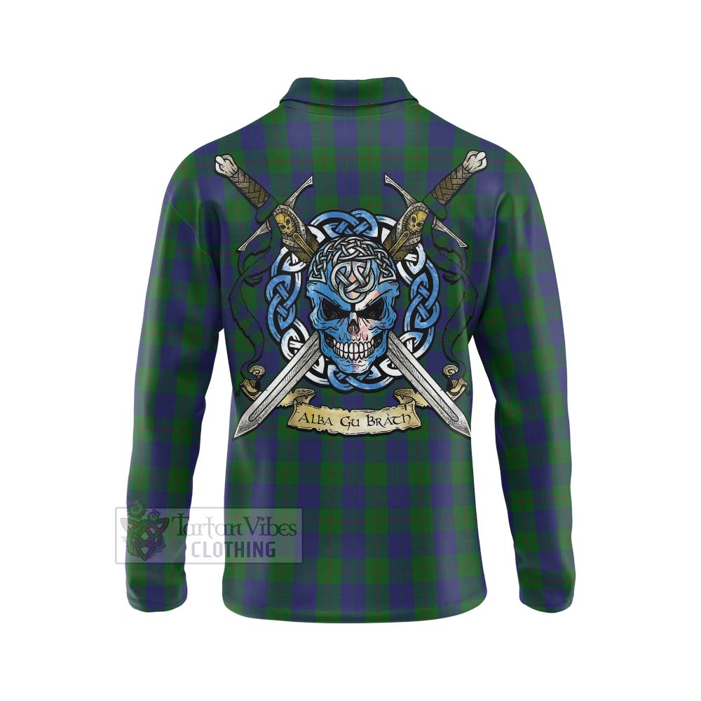 Tartan Vibes Clothing Barclay Tartan Long Sleeve Polo Shirt with Family Crest Celtic Skull Style