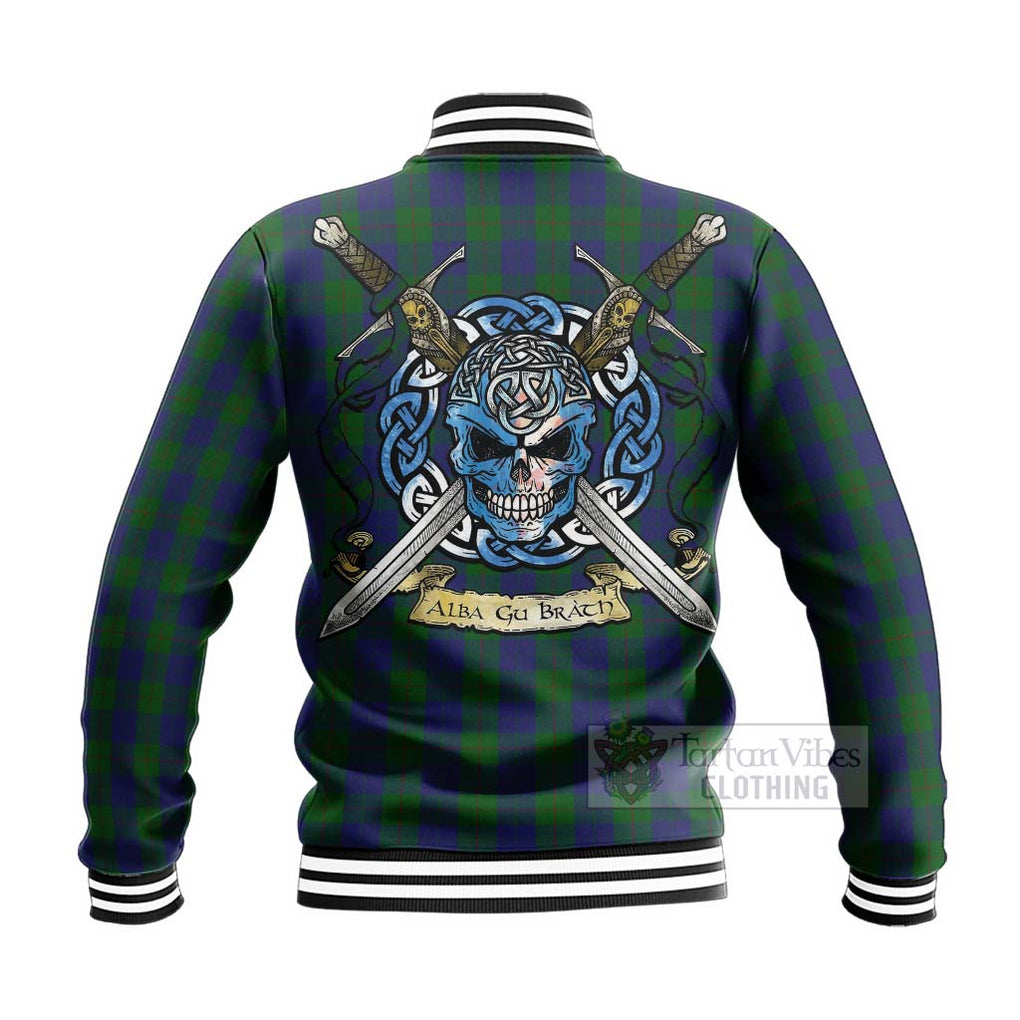 Tartan Vibes Clothing Barclay Tartan Baseball Jacket with Family Crest Celtic Skull Style