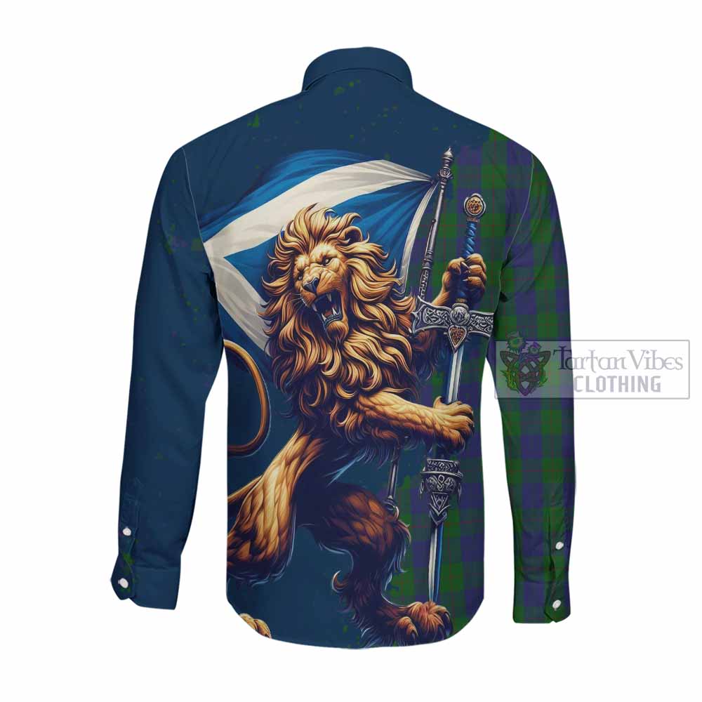 Tartan Vibes Clothing Barclay Tartan Family Crest Long Sleeve Button Shirt with Scottish Majestic Lion