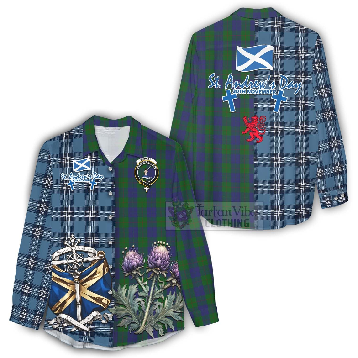 Tartan Vibes Clothing Barclay Tartan Women's Casual Shirt Happy St. Andrew's Day Half Tartan Style