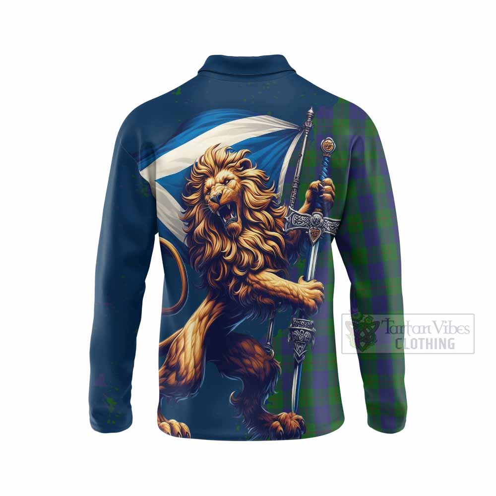 Tartan Vibes Clothing Barclay Tartan Family Crest Long Sleeve Polo Shirt with Scottish Majestic Lion