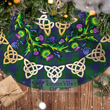 Barclay Tartan Christmas Tree Skirt with Thistle Celtic Knot Style