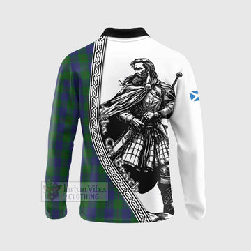 Barclay Tartan Clan Crest Long Sleeve Polo Shirt with Highlander Warrior Celtic Style