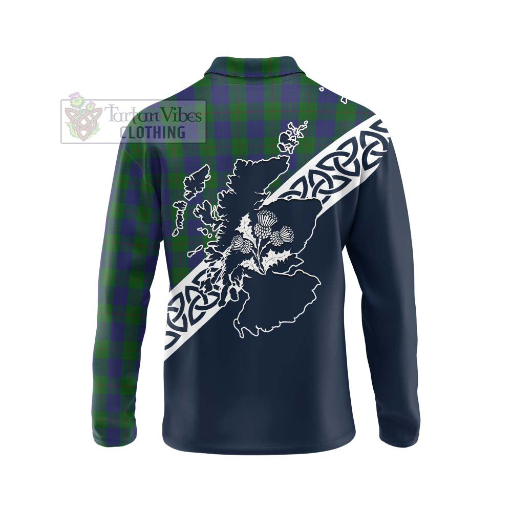 Tartan Vibes Clothing Barclay Tartan Long Sleeve Polo Shirt Featuring Thistle and Scotland Map