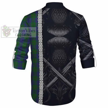 Barclay Tartan Ghillie Kilt Shirt with Family Crest Cross Sword Thistle Celtic Vibes