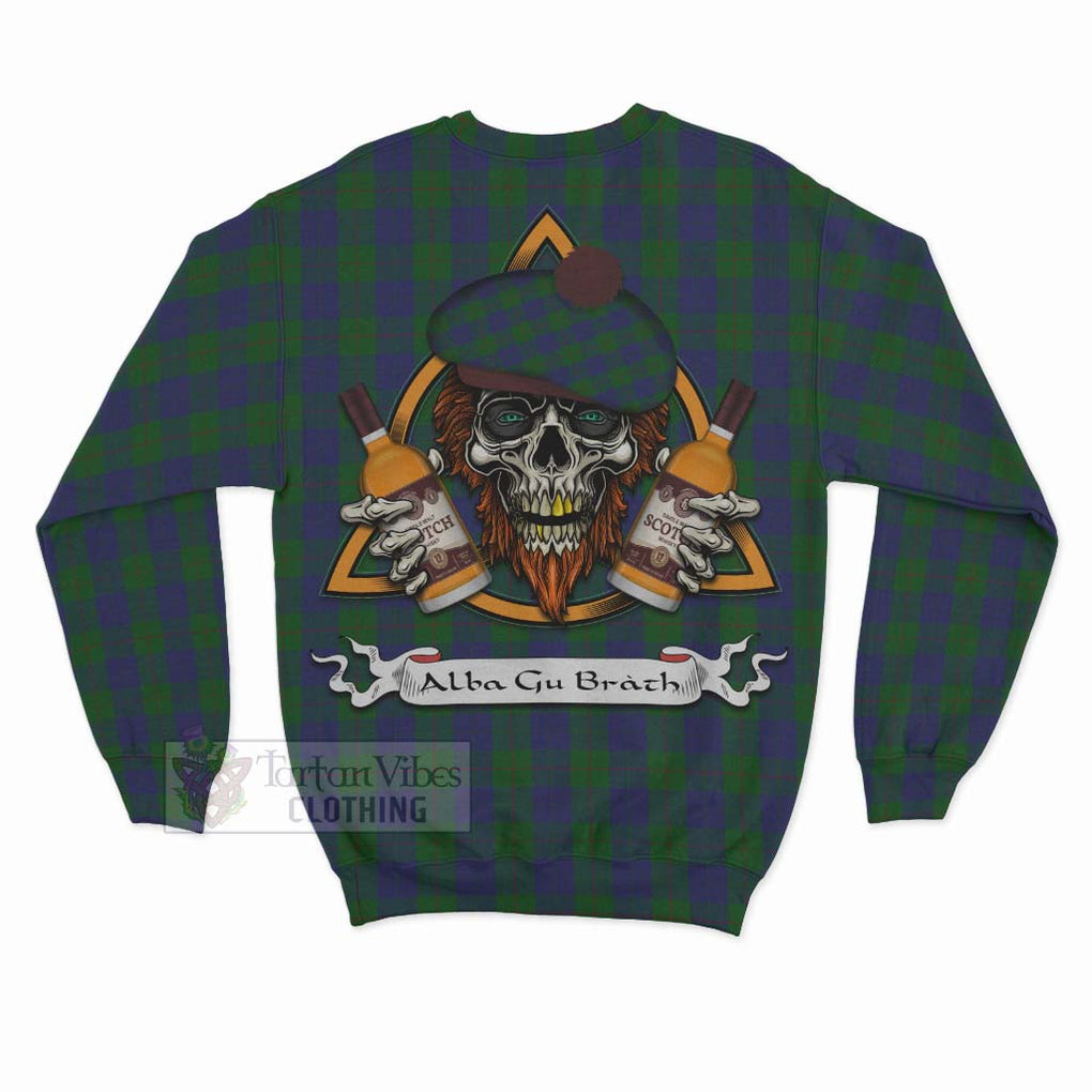 Tartan Vibes Clothing Barclay Tartan Sweatshirt with Family Crest and Bearded Skull Holding Bottles of Whiskey