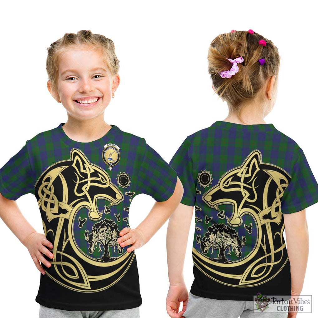 Barclay Tartan Kid T-Shirt with Family Crest Celtic Wolf Style - Tartan Vibes Clothing