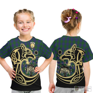 Barclay Tartan Kid T-Shirt with Family Crest Celtic Wolf Style