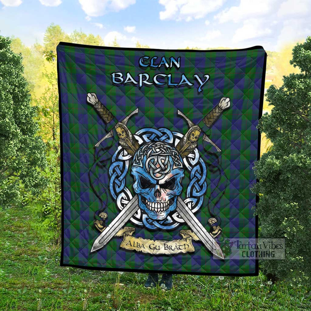 Tartan Vibes Clothing Barclay Tartan Quilt with Celtic Skull Alba Gu Brath Style