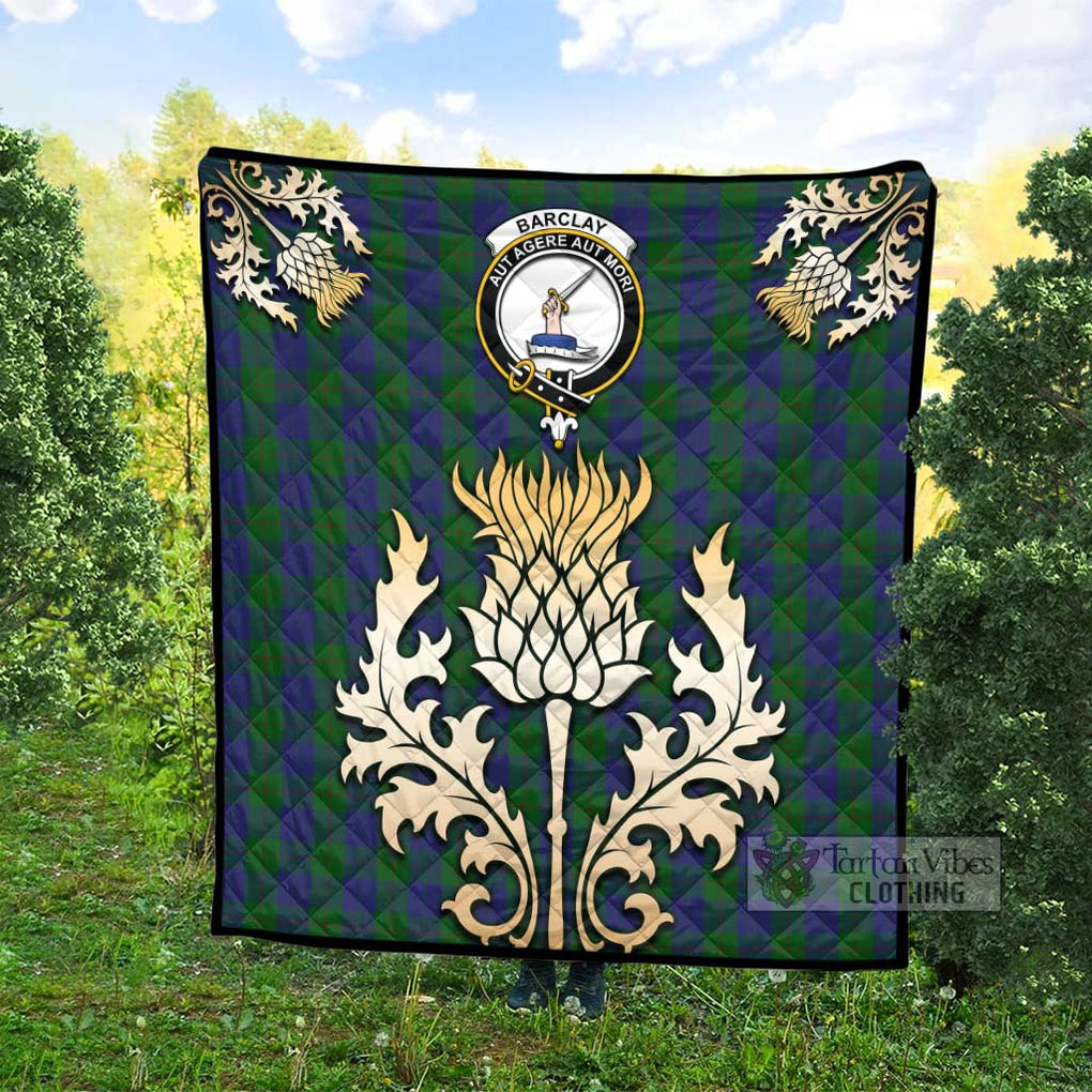 Tartan Vibes Clothing Barclay Tartan Quilt with Family Crest and Golden Thistle Style