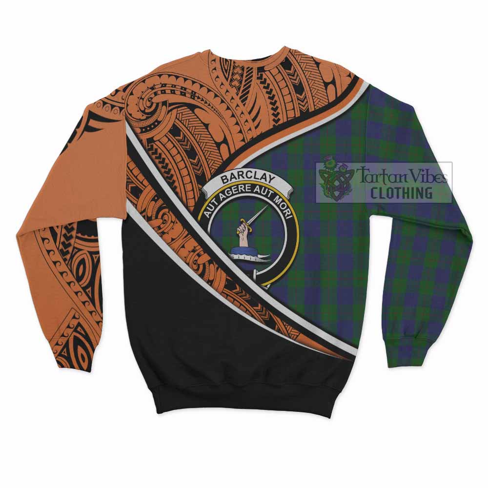 Tartan Vibes Clothing Barclay Crest Tartan Sweatshirt with Maori Tattoo Style - Orange Version