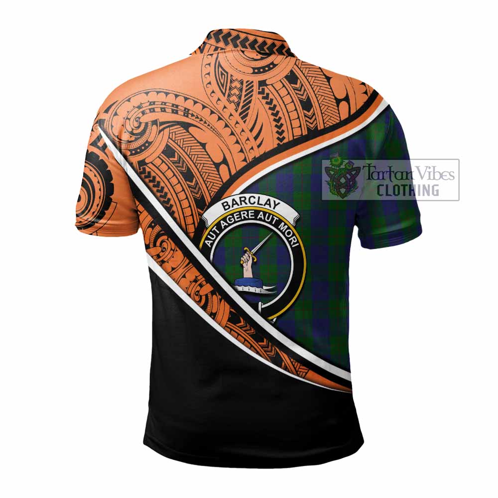 Tartan Vibes Clothing Barclay Crest Tartan Polo Shirt with Maori Tattoo Style - Orange Version