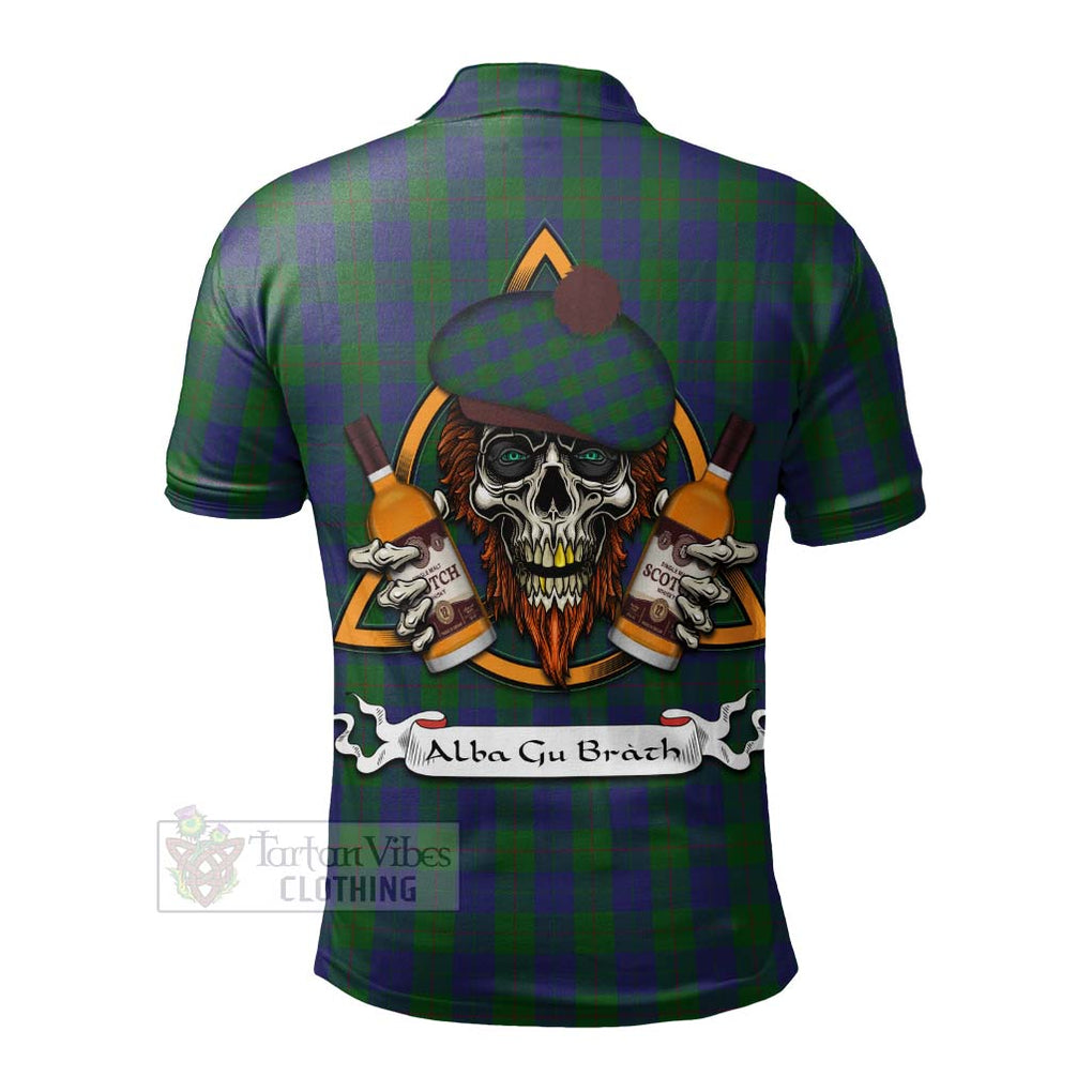 Tartan Vibes Clothing Barclay Tartan Polo Shirt with Family Crest and Bearded Skull Holding Bottles of Whiskey