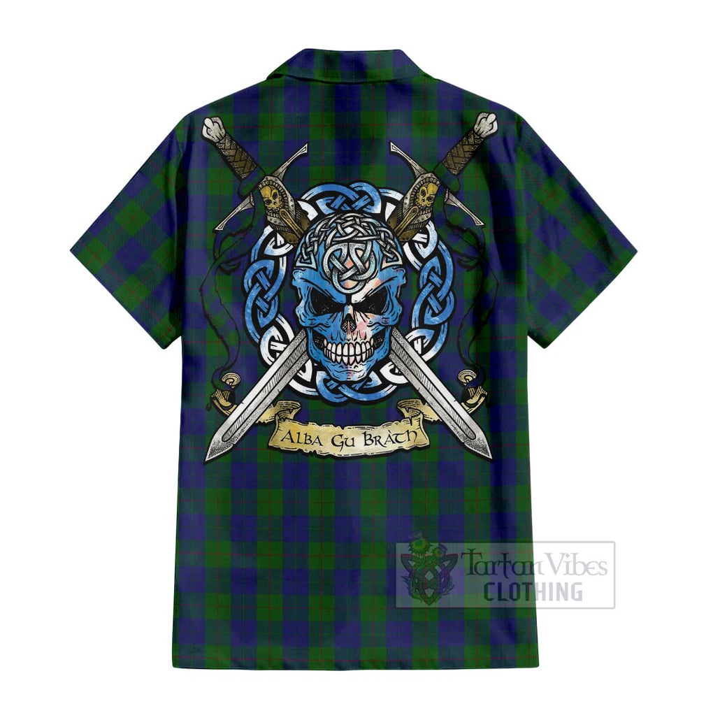 Tartan Vibes Clothing Barclay Tartan Short Sleeve Button Shirt with Family Crest Celtic Skull Style