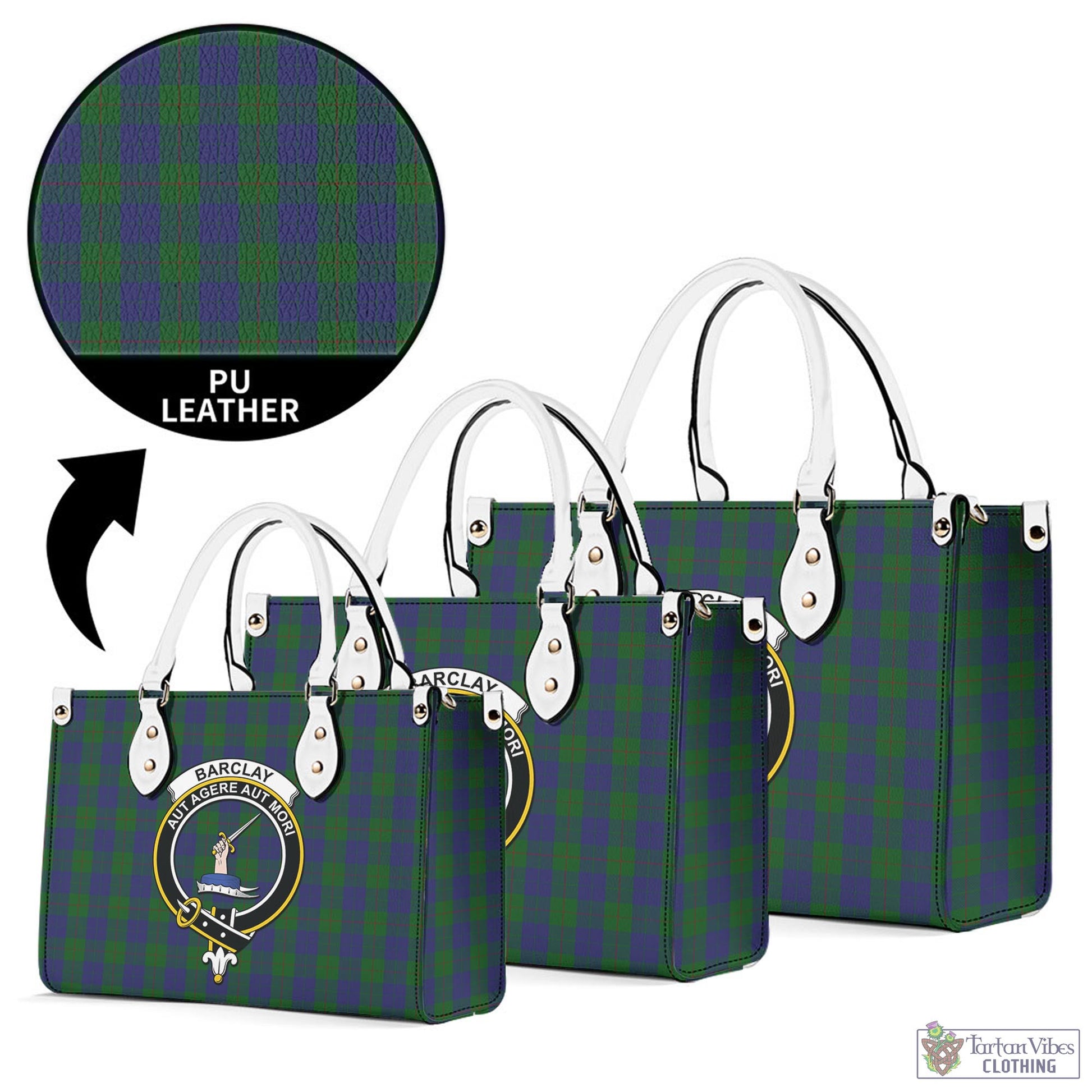 Tartan Vibes Clothing Barclay Tartan Luxury Leather Handbags with Family Crest