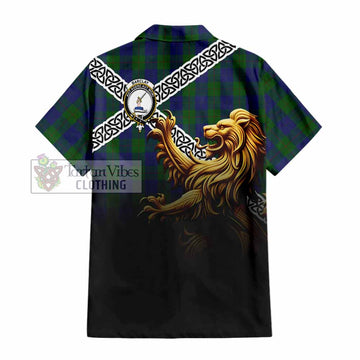 Barclay Crest Tartan Hawaiian Shirt with Golden Lion Emblem Celtic Style - Tartan Vibes Clothing