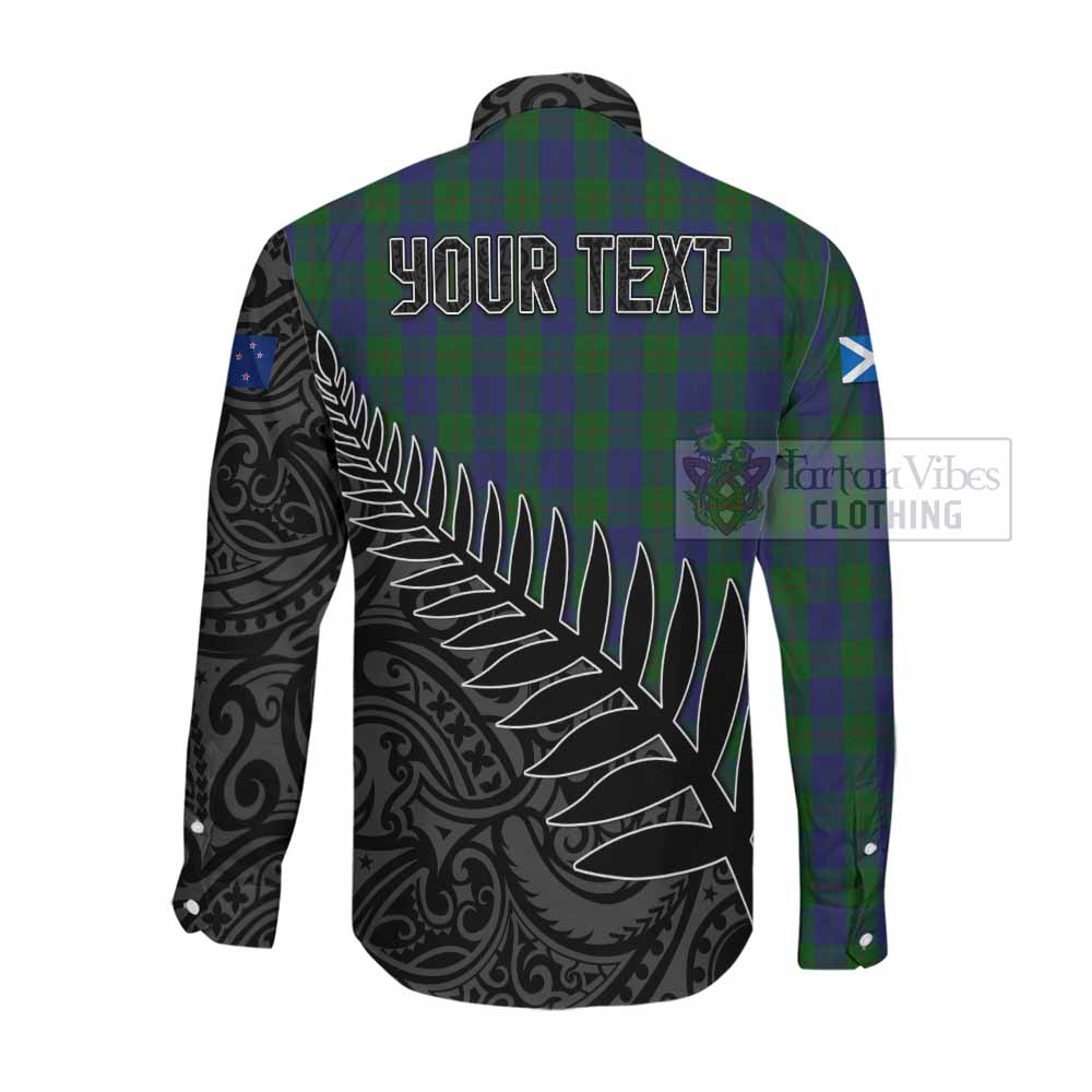 Tartan Vibes Clothing Barclay Crest Tartan Long Sleeve Button Shirt with New Zealand Silver Fern Half Style