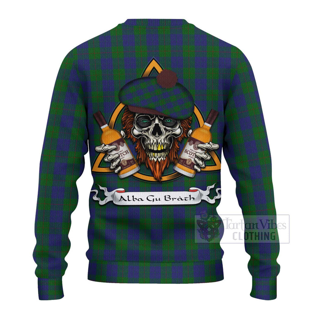 Tartan Vibes Clothing Barclay Tartan Knitted Sweater with Family Crest and Bearded Skull Holding Bottles of Whiskey