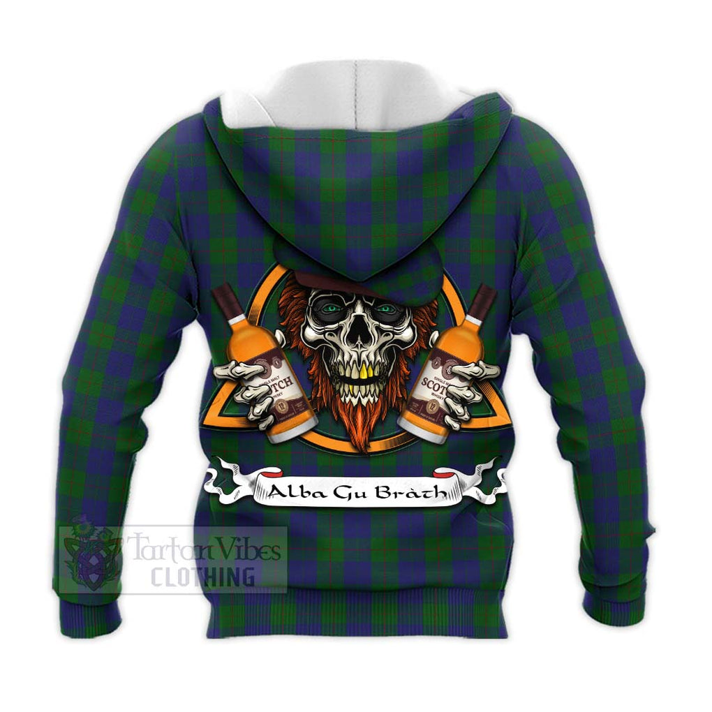 Tartan Vibes Clothing Barclay Tartan Knitted Hoodie with Family Crest and Bearded Skull Holding Bottles of Whiskey