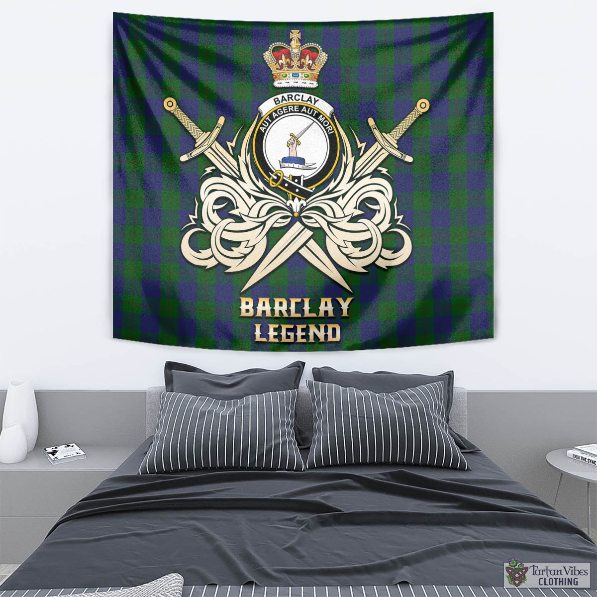 Tartan Vibes Clothing Barclay Tartan Tapestry with Clan Crest and the Golden Sword of Courageous Legacy