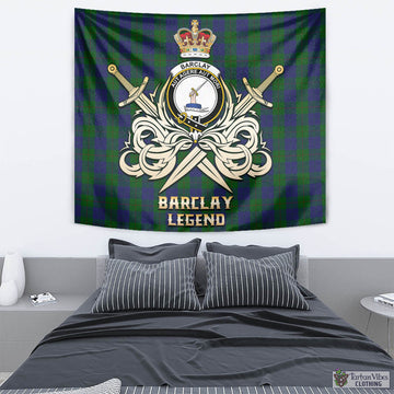 Barclay Tartan Tapestry with Clan Crest and the Golden Sword of Courageous Legacy