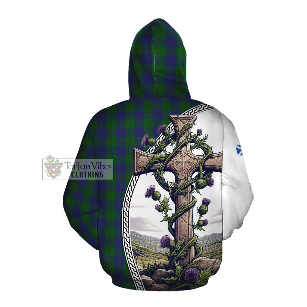 Tartan Vibes Clothing Barclay Tartan Cotton Hoodie with Family Crest and St. Andrew's Cross Accented by Thistle Vines