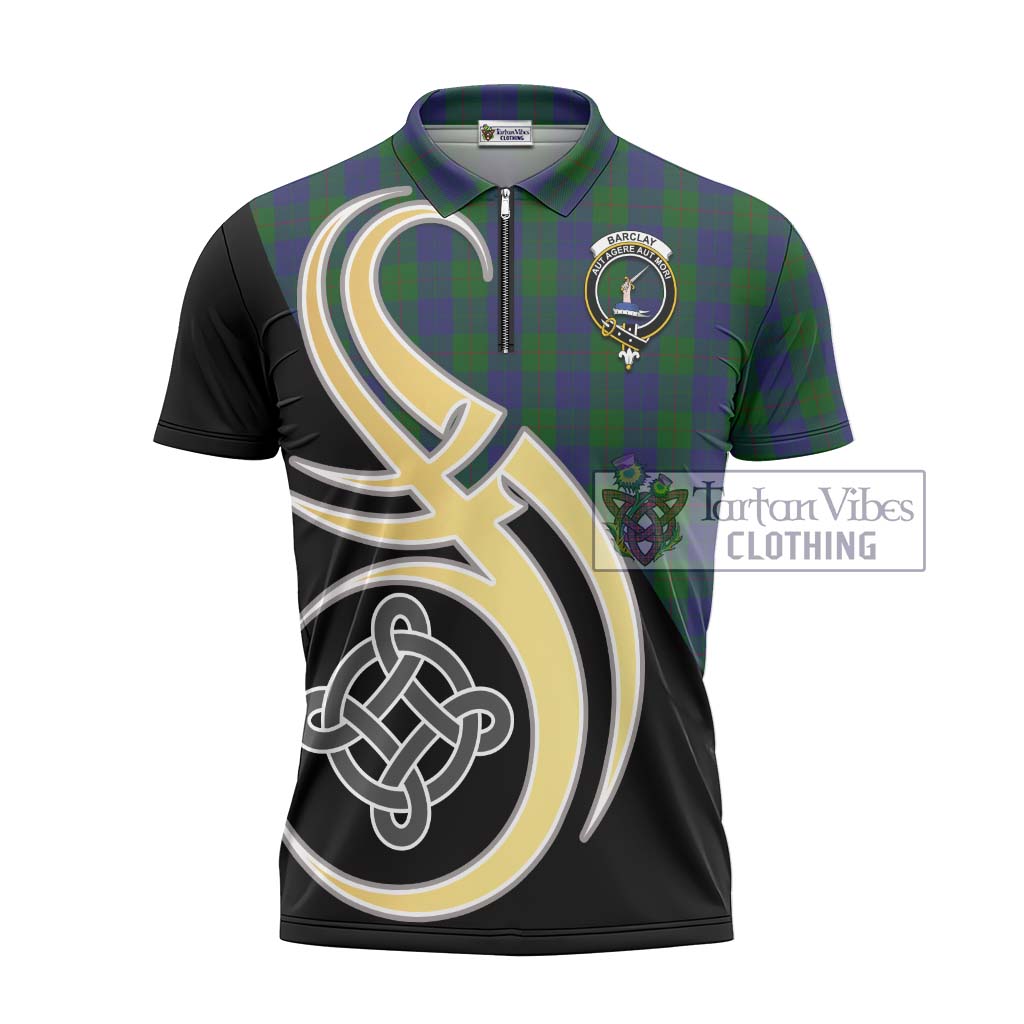 Tartan Vibes Clothing Barclay Tartan Zipper Polo Shirt with Family Crest and Celtic Symbol Style