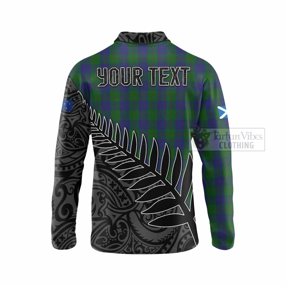 Tartan Vibes Clothing Barclay Crest Tartan Long Sleeve Polo Shirt with New Zealand Silver Fern Half Style